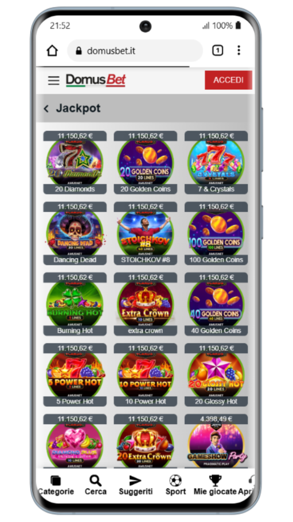 Jackpot slot nel casinò Domusbet